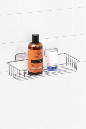 Ömür Boyu Paslanmaz Yapışkanlı Banyo Düzenleyici Şampuanlık Tek Katlı Duş Rafı Krom Mkb-724 PRA-5200594-5816 - 1