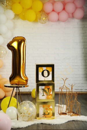 One Yazılı Gold Kutu Ve Balon Seti Bebek 1 Yaş Doğum Günü Kutlama PG0504 - 3