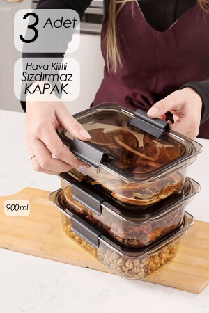 Org-130 3'lü Meyve & Sebze Saklama Kabı Seti Kapaklı Beslenme Kabı 900ml*3 Erzak Saklama Kabı Seti 3lü - Porsima