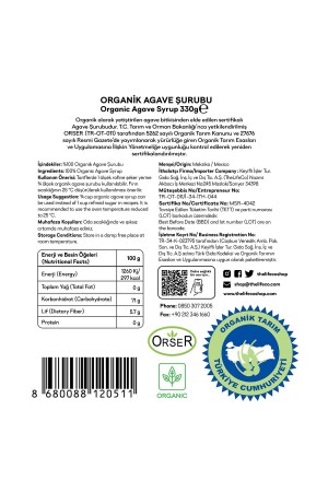 Organik Agave Şurubu 330 G (vegan, Bitkisel, Rafine Edilmemiş Şeker Alternatifi) 8680088120511 - 5