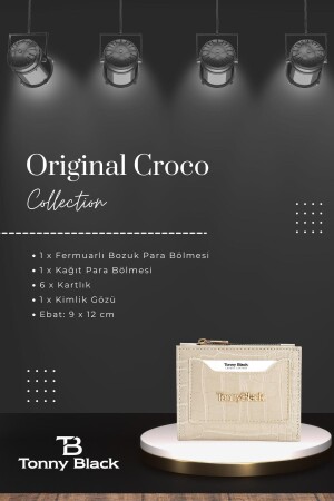 Orijinal Kadın Kartlıklı Kağıt & Bozuk Para Bölmeli Timsah Croco Model Şık Mini Kartlık Cüzdan TBKK00002 - 3