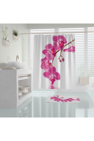 Orkide Çiçek Desenli Dijital Baskılı Solma Yapmaz Su Geçirmez Polyester Kumaş Banyo Perdesi Orchid 180x200 - 1