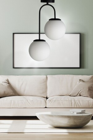 Otal 2-teiliger Lounge-Kronleuchter aus weißem Kugelglas – Wohnzimmer – Küche – Flur - Veda Avize