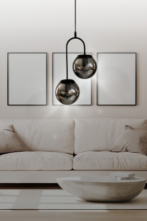 Otal 2-teiliger moderner Hängelampen-Kronleuchter, geräuchert – Wohnzimmer – Wohnzimmer – Schlafzimmer – Küche Otal-2Sar - VEDA AVİZE