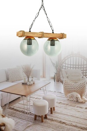 Otantik Ahşap Ikili Füme Glop Camlı Avize TYC00427483973 - ŞL Şef Light