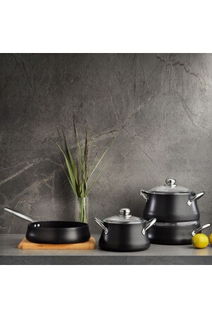 Ottawa Yanmaz Yapışmaz Tencere Seti 7 Parça-siyah 1S5412-22005-SIY01 - Schafer