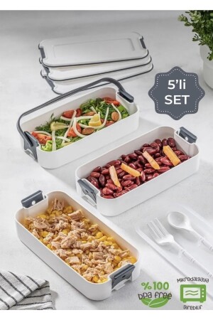 Outlet 3 Katlı Taşınabilir Yemek Kabı – Lunch Box Diyet Beslenme Kutusu Saklama Kabı Çatal Kaşıklı Gri - 1