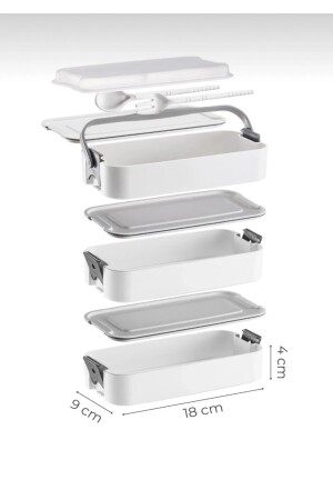 Outlet 3 Katlı Taşınabilir Yemek Kabı – Lunch Box Diyet Beslenme Kutusu Saklama Kabı Çatal Kaşıklı Gri - 4