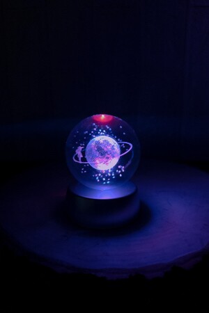 Outlet Renk Değiştiren Led Işıklı Cam Satürn Kız Küre Dolunay Lamba Kristal Top Lotus Kamelya Çiçeği Kolye - 5