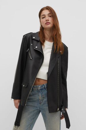 Oversize Bikerjacke aus Kunstleder L - Stradivarius