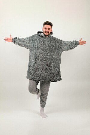 Oversize Giyilebilir Battaniye Tek Beden Çok Rahat Unisex Hoodie Peluş Kapüşonlu Sweatshirt PFY301 - 2