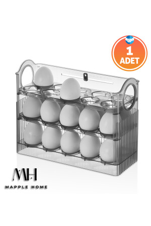Özel 3 Katlı Raf Yumurta Saklama Kutusu Buzdolabı Yan Kapı Organizer- Antrasit MPL-2023 - 1