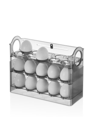 Özel 3 Katlı Raf Yumurta Saklama Kutusu Buzdolabı Yan Kapı Organizer- Antrasit MPL-2023 - 5