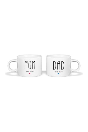 Özel Tasarım El Yapımı Mom & Dad Kupa Bardak - Baskılı Fincan Pembe (2 Adet) GM-935 - Global Printing