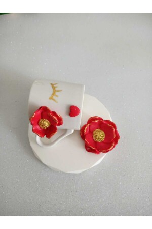 Özel tasarım kırmızı çiçekli kahve fincanı modeli hediyelik sunumluk dekoratif model TYCKIW8BMN169876294796612 - 2