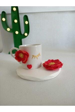 Özel tasarım kırmızı çiçekli kahve fincanı modeli hediyelik sunumluk dekoratif model TYCKIW8BMN169876294796612 - 3