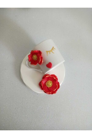Özel tasarım kırmızı çiçekli kahve fincanı modeli hediyelik sunumluk dekoratif model TYCKIW8BMN169876294796612 - 4