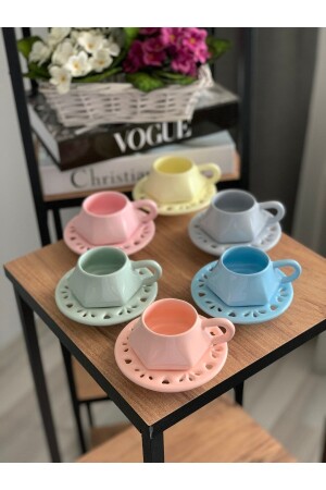 Özel Tasarım [soft Renkler] 6kişilik Kahve Fincanı Takımı (12 PARÇA) 001-6S - 1