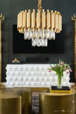 Palmira 35'lik Prizma Kesim Kristal Taşlı Lüks Avize - ( Sarı -yaldız ) PA-608-KSY-35 - Avizemoda