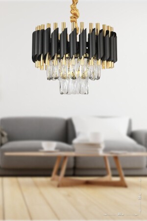 Palmira 35'lik Prizma Kesim Kristal Taşlı Lüks Avize - ( Siyah - Gold ) PA-608-KS-35-SG - Avizemoda