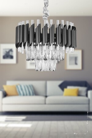 Palmira 35'lik Prizma Kesim Kristal Taşlı Lüks Avize - ( Siyah - Krom ) PA-608-KS-35-SK - Avizemoda