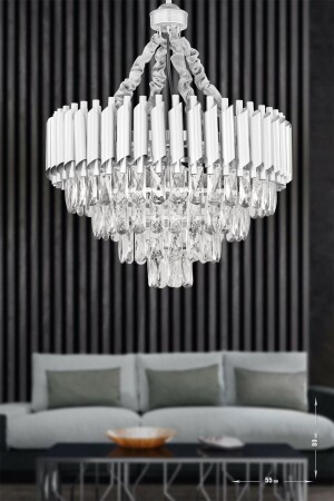 Palmira 55'lik Prizma Kesim Kristal Taşlı Lüks Avize - (gümüş-yaldız) PA-608-KSY-55 - Avizemoda