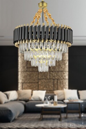 Palmira 55'lik Prizma Kesim Kristal Taşlı Lüks Avize - (siyah-gold) PA-608-KS-55-SG - Avizemoda