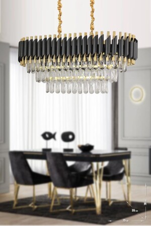Palmira 75x35 Cm'lik 3 Katlı Prizma Kesim Kristal Taşlı Lüks Avize 6'lı - (siyah-gold) PA-KS-608-YM-SG - Avizemoda