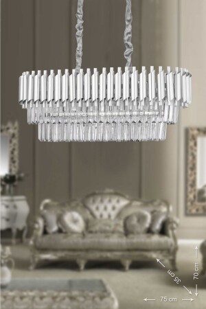 Palmira 75x35 Lik Kristal Taşlı Lüks Avize - (gümüş-yaldız) PA-607-YM-GY - Avizemoda