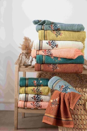 Pamuklu Flora 6'lı Jakarlı Renkli 50x90 El Yüz Havlu Seti PÜSKÜLLÜ*1*RENKLİ - AYHANHOME