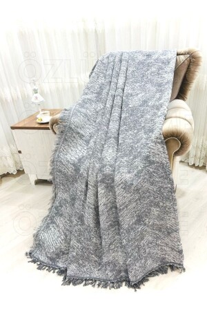 Pamuklu Koltuk - Çekyat Örtüsü 170x220 Alaca Füme Kaydırmaz Koltuk Şalı - Özlü Home