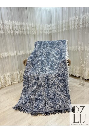 Pamuklu Koltuk - Çekyat Örtüsü 170x220 Alaca Kot Mavisi Koltuk Şalı - Özlü Home