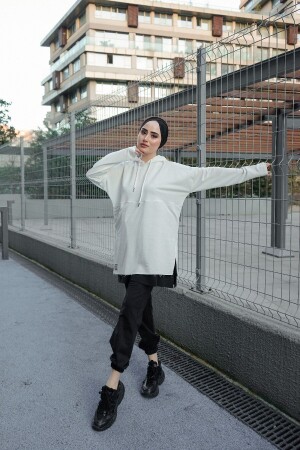 Pamuklu Tunik Pantolon Eşofman Takım Trn2030 Ekru - Burcu Tesettür