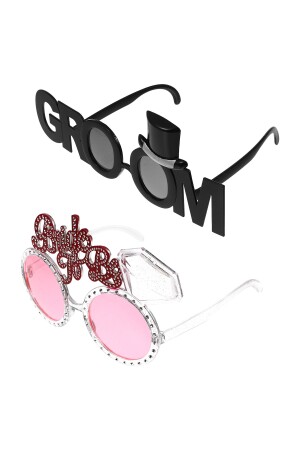 Parti Gözlüğü Groom Yazılı Damat Gözlüğü Bekarlığa Veda Gözlüğü + Gelin Bride Gözlük Pembe hpybekarlığavedagözlükset2'li - 4