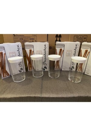 Paşabahçe 43736 Vakuumglasbehälter – Glasbehälter zur Aufbewahrung von Lebensmitteln, 4 Stück, Weiß, pb43736-18 - Paşabahçe