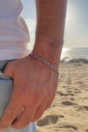 Paslanmaz Çelik 4mm Figaro Spor Model Erkek Zincir Bileklik eck55b - Takı Dükkanı