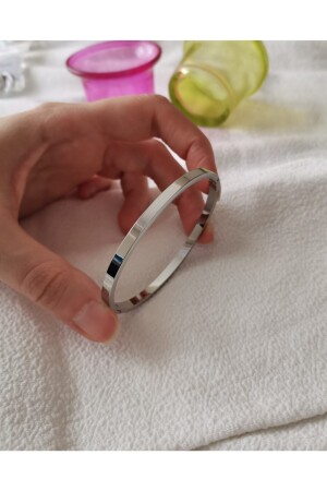 Paslanmaz Çelik Düz Kelepçe Bilezik Gümüş Renk - Joya Accessories