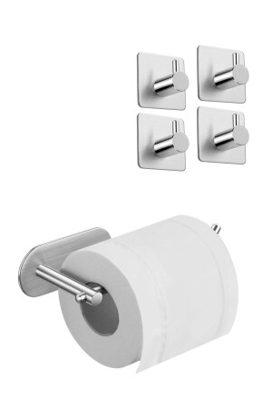 Paslanmaz Çelik Set Tuvalet Kağıtlığı - 4 Adet Havluluk - Yapışkanlı Bant Sistem HX2465 - 1