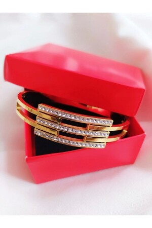 Paslanmaz Kaburga Model Zirkon Taşlı Çelik Kelepçe Bileklik - Jewelry