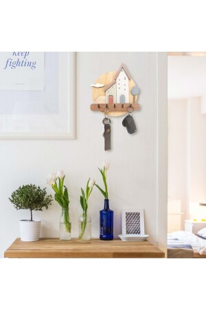 Pastel Renkli Evler Ahşap Anahtarlık Hol Antre Askılık Duvar Dekor - Cajuart