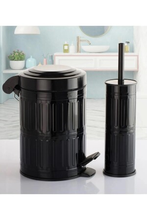 Pedallı Çöp Kovası Tuvalet Wc Fırçası Banyo Çöp Kovası 2'li Banyo Seti 5 Litre Siyah Vintage 2311211210 - 1
