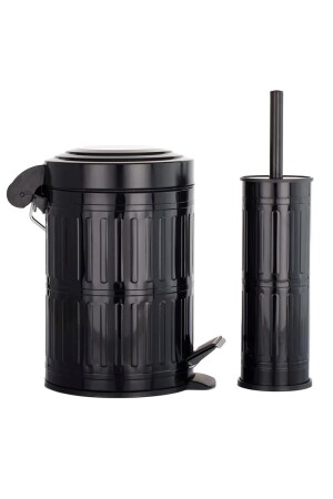 Pedallı Çöp Kovası Tuvalet Wc Fırçası Banyo Çöp Kovası 2'li Banyo Seti 5 Litre Siyah Vintage 2311211210 - 2