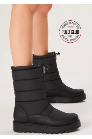 Pelzige wasserdichte schwarze Schneestiefel für Damen - Washington Polo Club