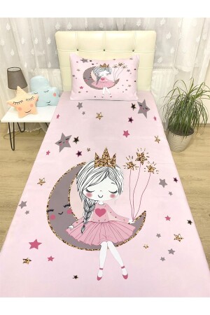 Pembe Ay Üstündeki Prenses Desenli Yatak Örtüsü Ve Yastık evortu1254 - 1