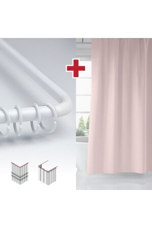 Pembe Renk Banyo Perdesi Askı Hediyeli 180x200cm Pudra Tek Kanat Duş Perdesi- L Boru Hediyeli - Tropikhome