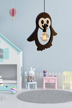 Penguen Ahşap Çocuk Bebek Odası Avize Dekoratif Sarkıt Ahşap Lüks Rustik Modern Dekoratif Lamba UTMPNGEN11 - 2