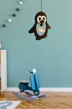 Penguen Ahşap Çocuk Bebek Odası Avize Dekoratif Sarkıt Ahşap Lüks Rustik Modern Dekoratif Lamba UTMPNGEN11 - 3