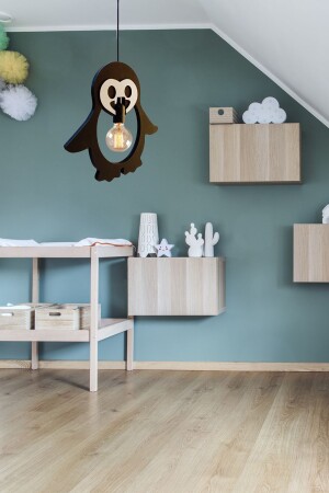 Penguen Ahşap Çocuk Bebek Odası Avize Dekoratif Sarkıt Ahşap Lüks Rustik Modern Dekoratif Lamba UTMPNGEN11 - 4