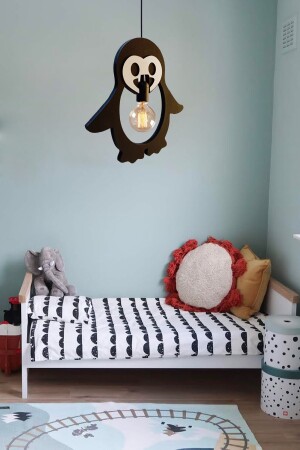 Penguen Ahşap Çocuk Bebek Odası Avize Dekoratif Sarkıt Ahşap Lüks Rustik Modern Dekoratif Lamba UTMPNGEN11 - 5