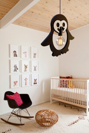 Penguen Ahşap Çocuk Bebek Odası Avize Dekoratif Sarkıt Ahşap Lüks Rustik Modern Dekoratif Lamba UTMPNGEN11 - 6
